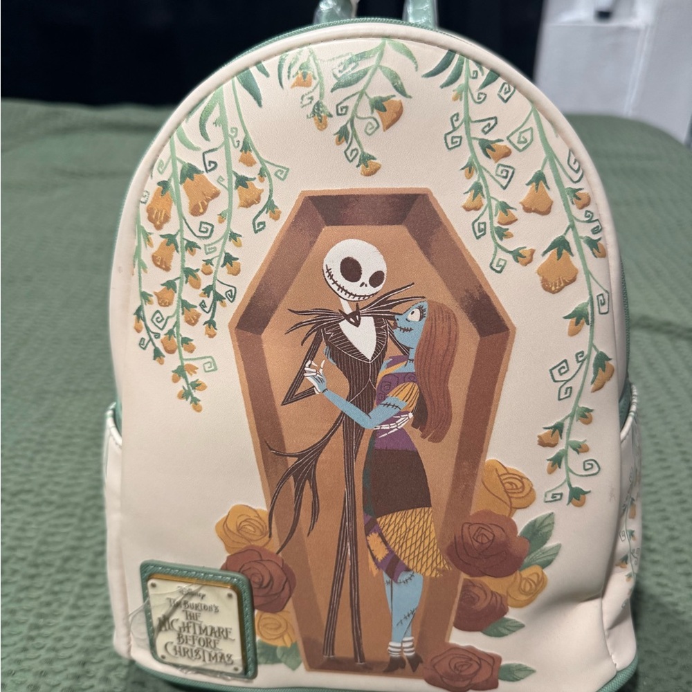 The Nightmare Before Christmas Jack & Sally Mini Backpack - Cream & Gold Floral